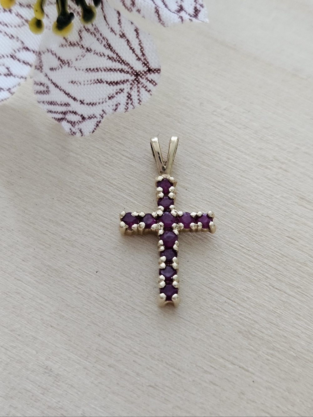 10K Yellow Gold Garnet Cross Pendant
